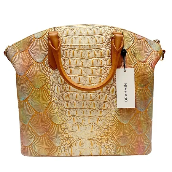 Brahmin Large Duxbury Satchel Scallop Bondi Pastel Seashell Embossed Leather - Picture 2 of 13